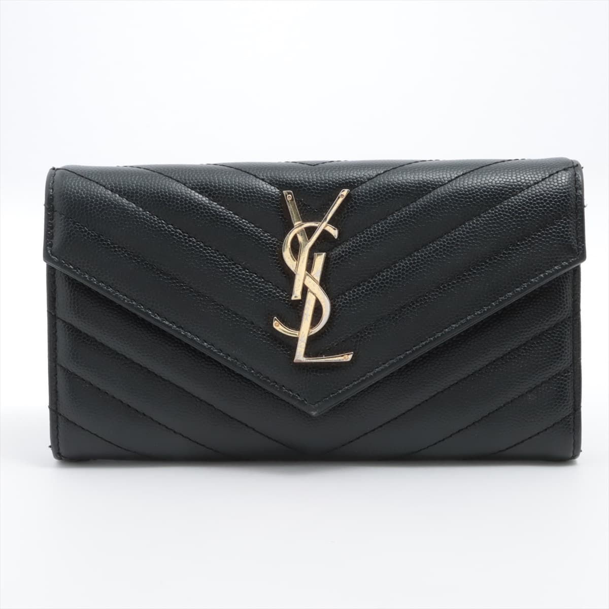 Saint Laurent Paris V Stitch Leather Wallet Black