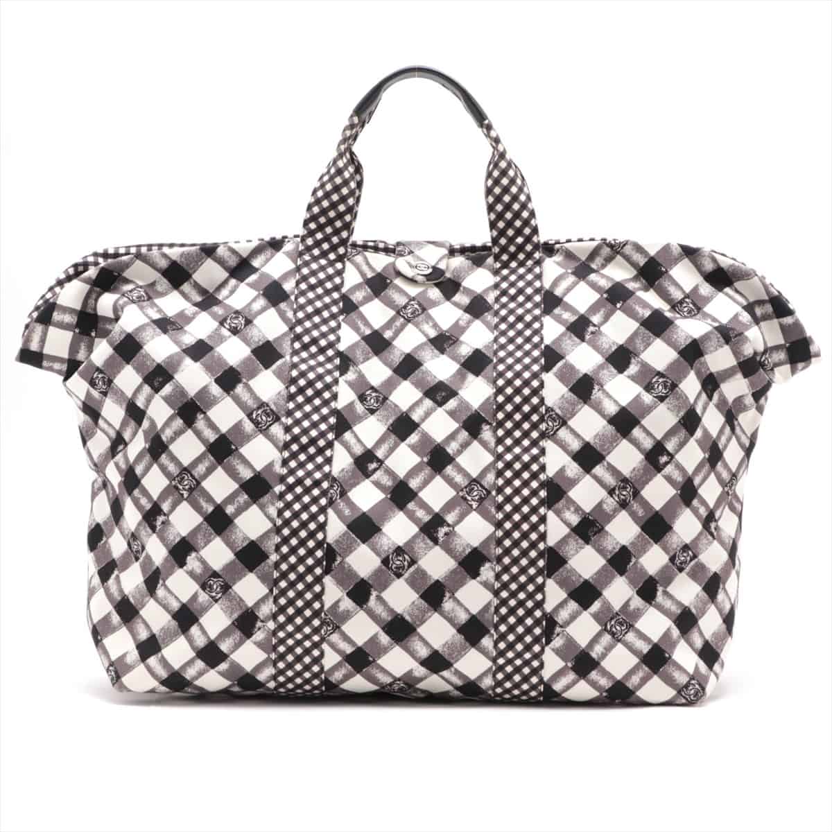 Chanel Cruise Line canvas Tote bag Gingham check Black × White Silver Metal fittings 14XXXXXX