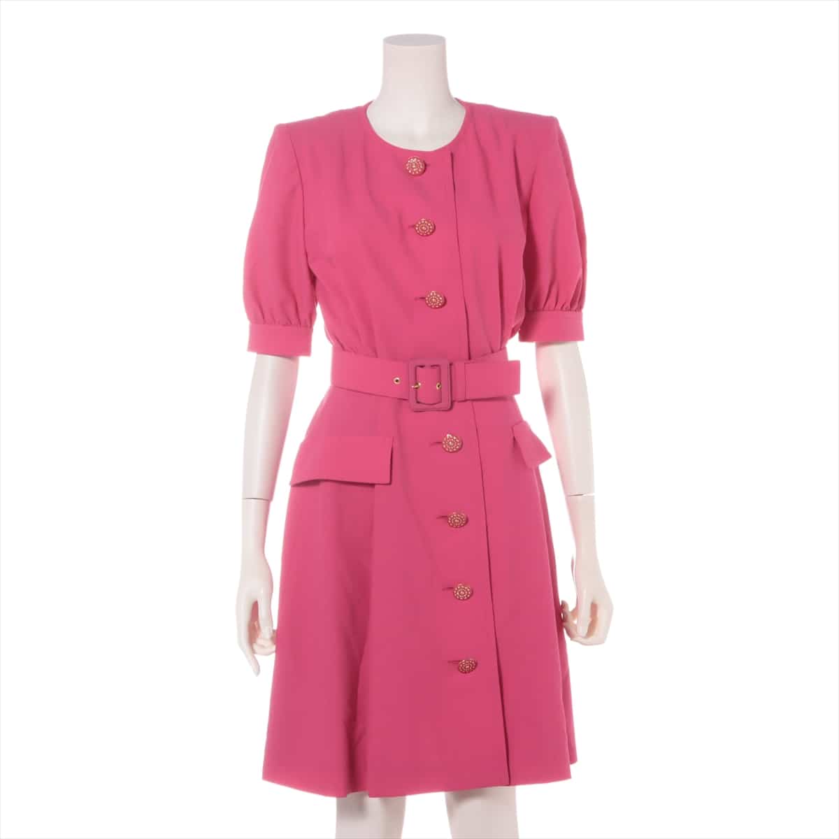 Yves Saint-Laurent Wool & silk Dress 34 Ladies' Pink  HX020-638 belted