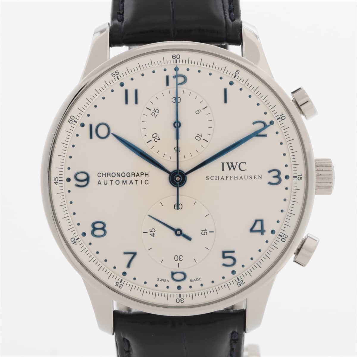 IWC Portugieser Chronograph IW371446 SS & Leather AT Silver-Face