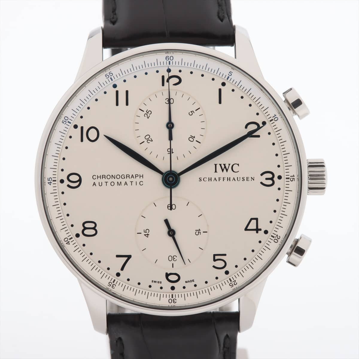 IWC Portugieser Chronograph IW371417 SS & Leather AT Silver-Face