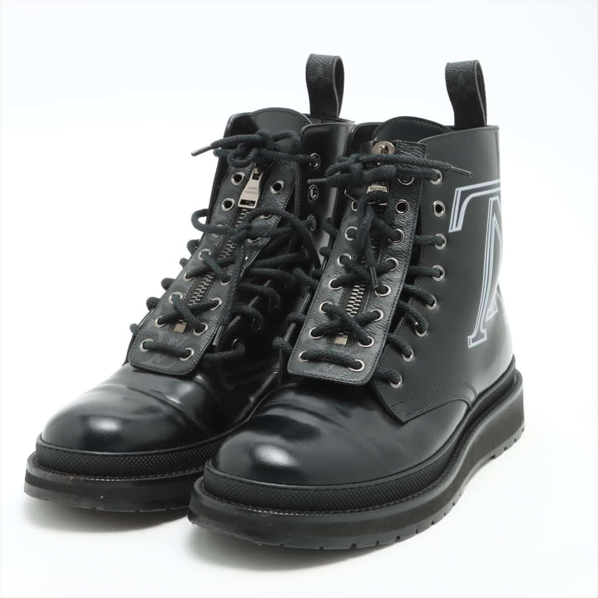 Louis Vuitton × fragment design V black ice line 18 years Leather Boots 7 1/2 Men's Black BM0138