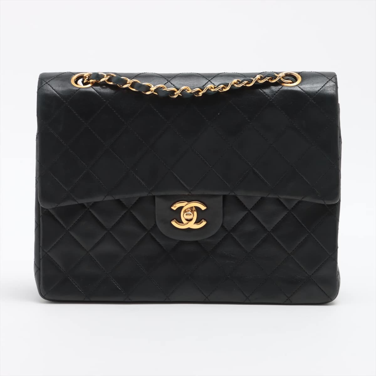 Chanel Matelasse Lambskin Double flap Double chain bag Black Gold Metal fittings No serial number