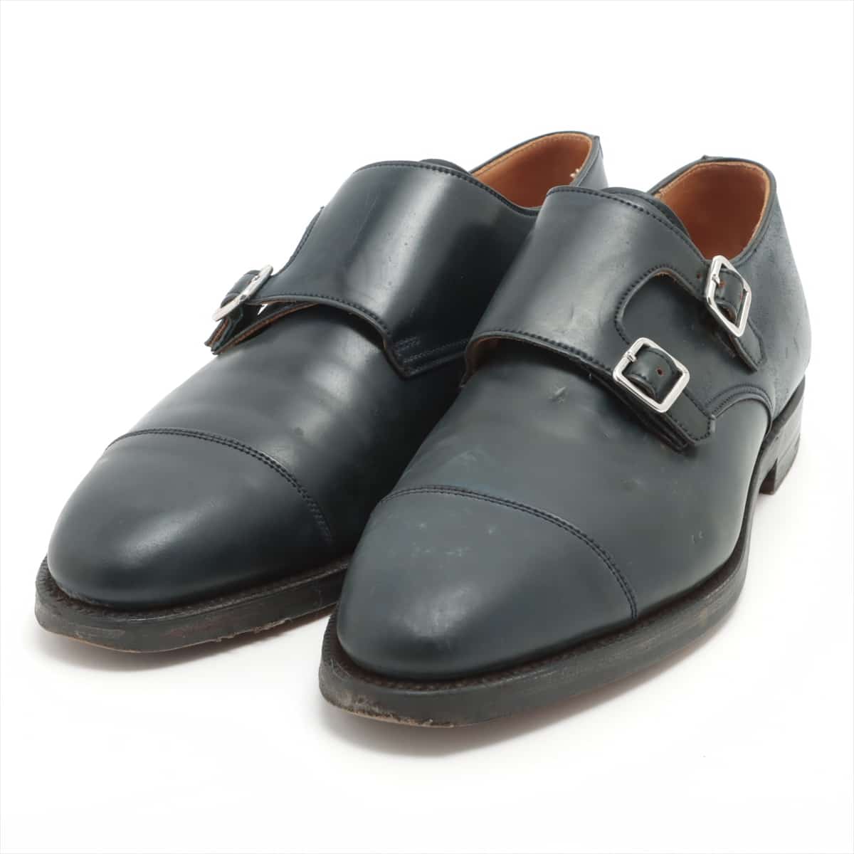 Crockett & Jones Leather Leather shoes 7 1/2E Men's Navy blue LOWNDES 2 Lowndes Double monk strap