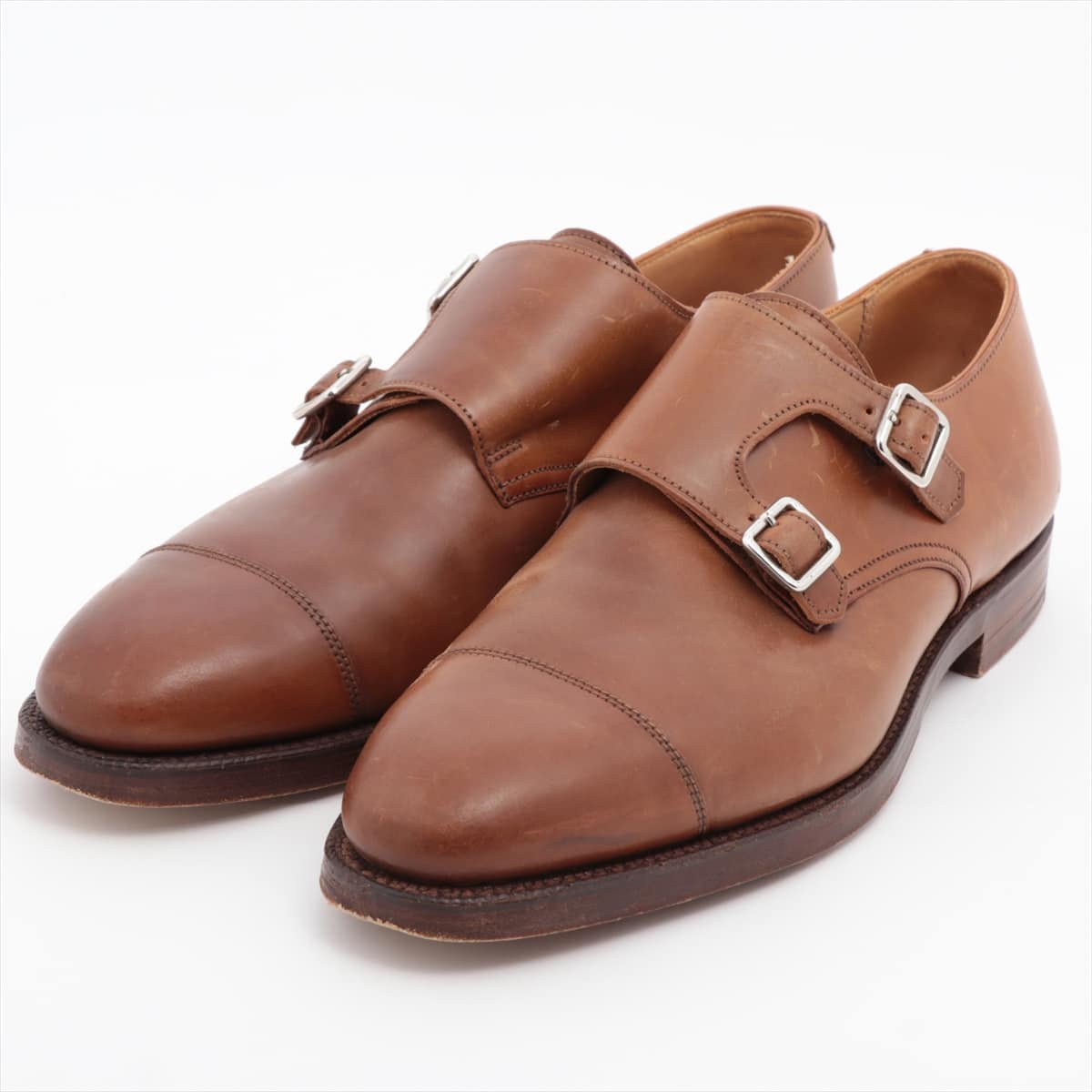 Crockett & Jones Leather Leather shoes 7 1/2E Men's Brown LOWNDES 2 Lowndes Double monk strap