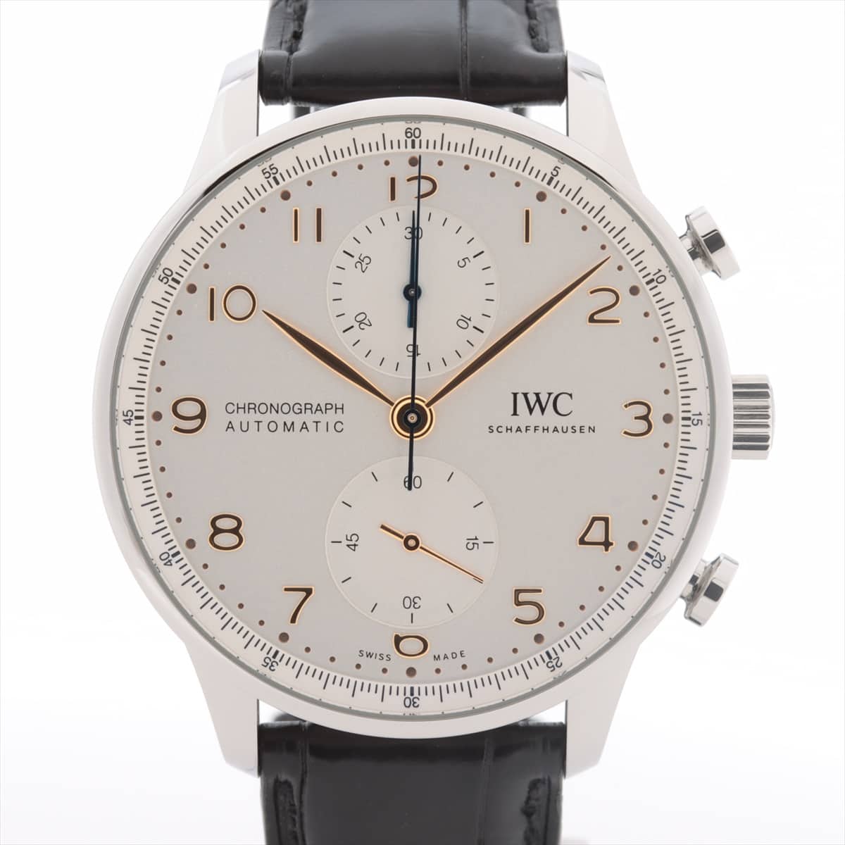 IWC Portugieser Chronograph IW371604 SS & Leather AT Silver-Face