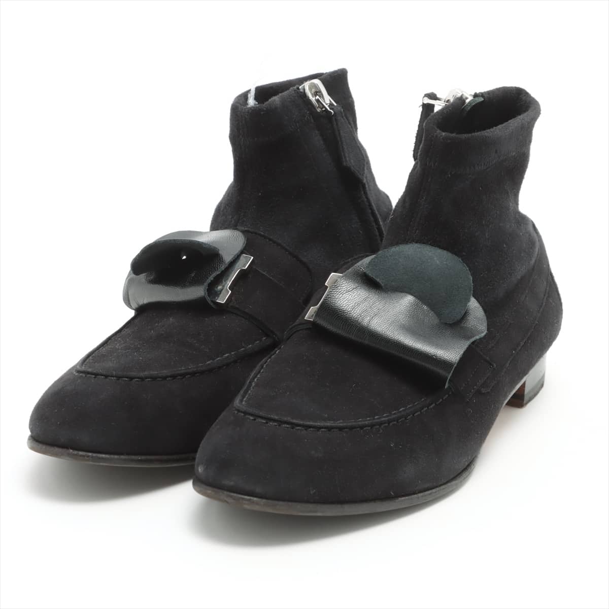 Hermès Suede Short Boots 34 1/2 Ladies' Black SAINT HONORE H buckle