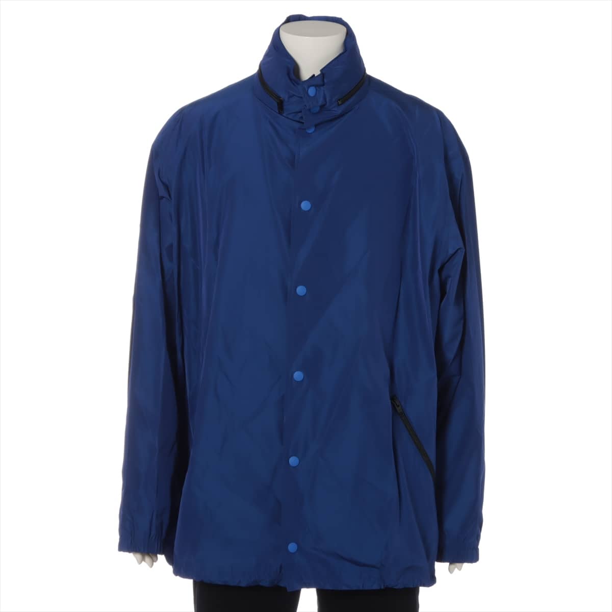 Balenciaga 19AW Polyester × Rayon Jacket 46 Men's Blue  556238 Logo Raincoat Can be stored in the hood