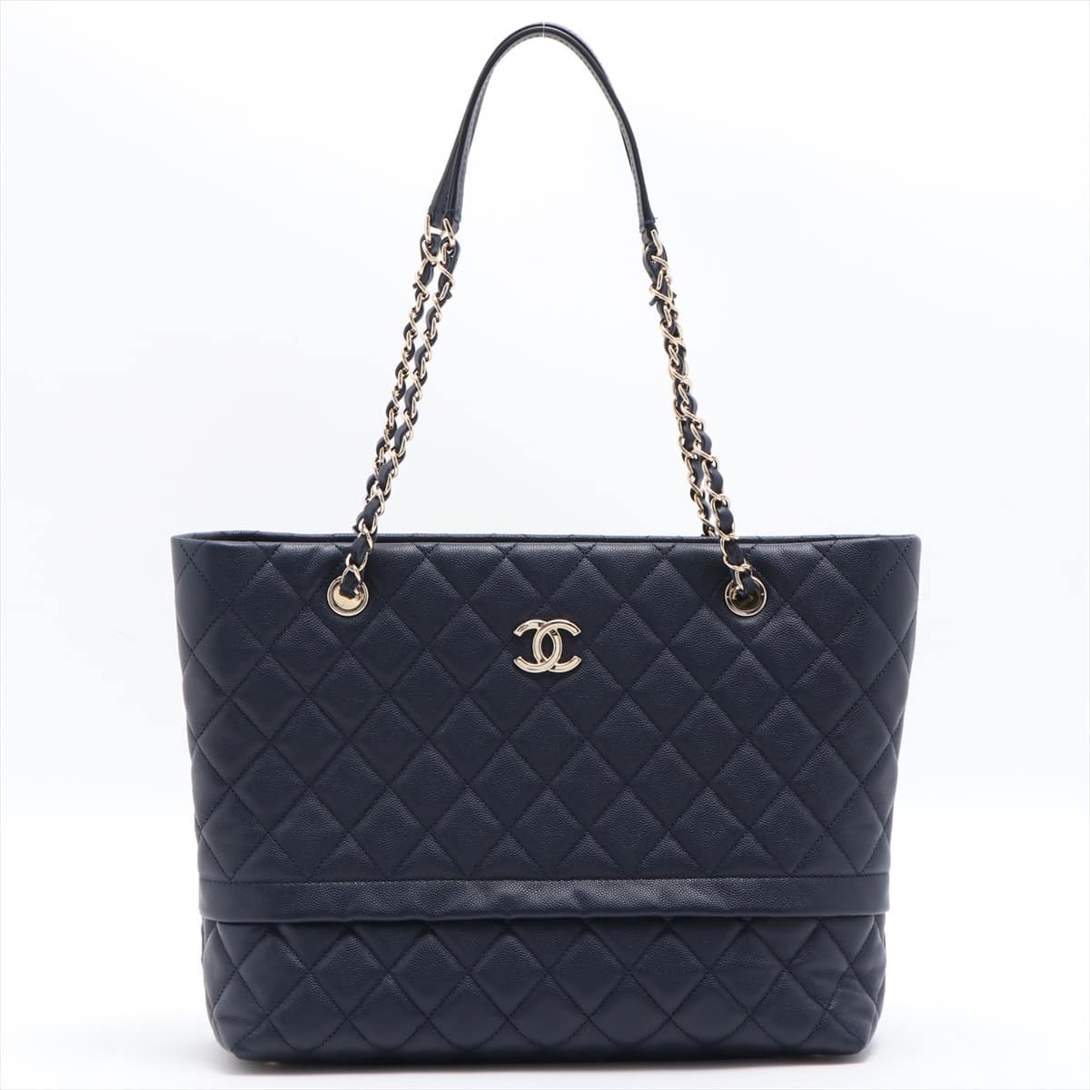 Chanel Matelasse Caviarskin Chain tote bag Navy blue Gold Metal fittings 28th