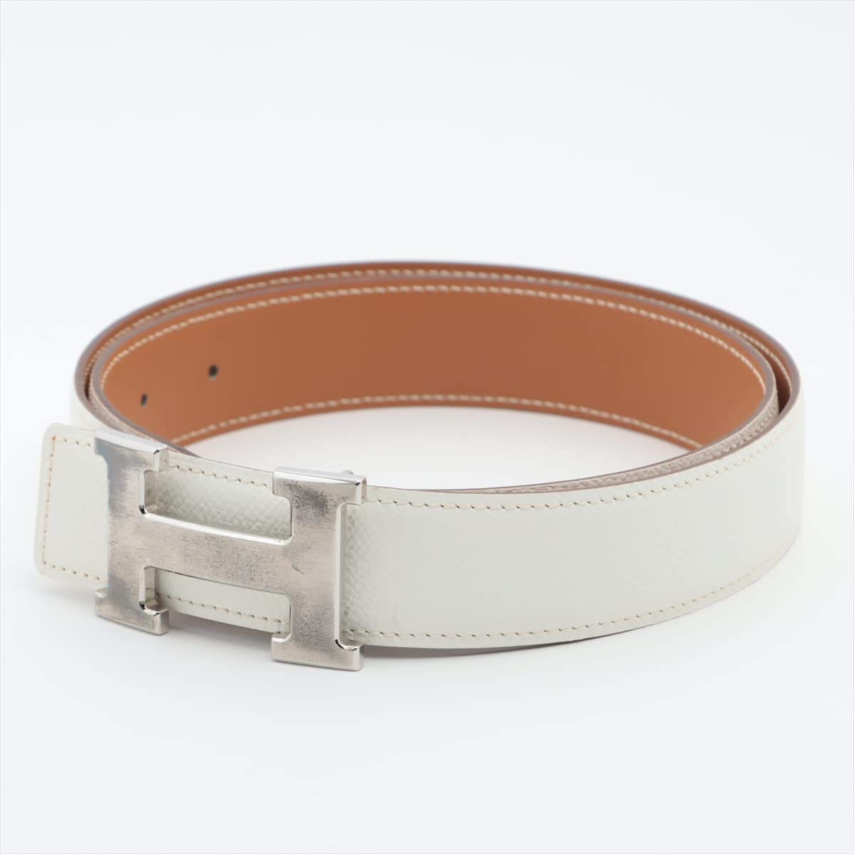 Hermès H Belt □K Engraving: 2007 Belt 85 Leather White