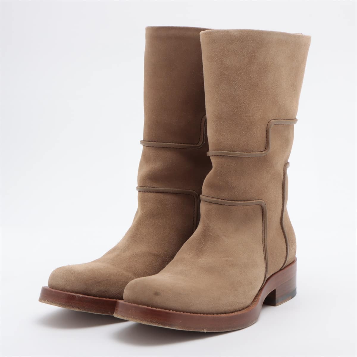Hermès Suede leather Long boots 37 Ladies' Beige H Logo