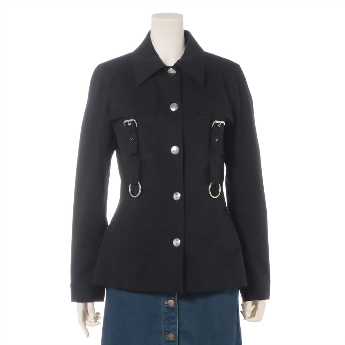 CELINE Cotton & Polyurethane Jacket 40 Ladies' Black  belted
