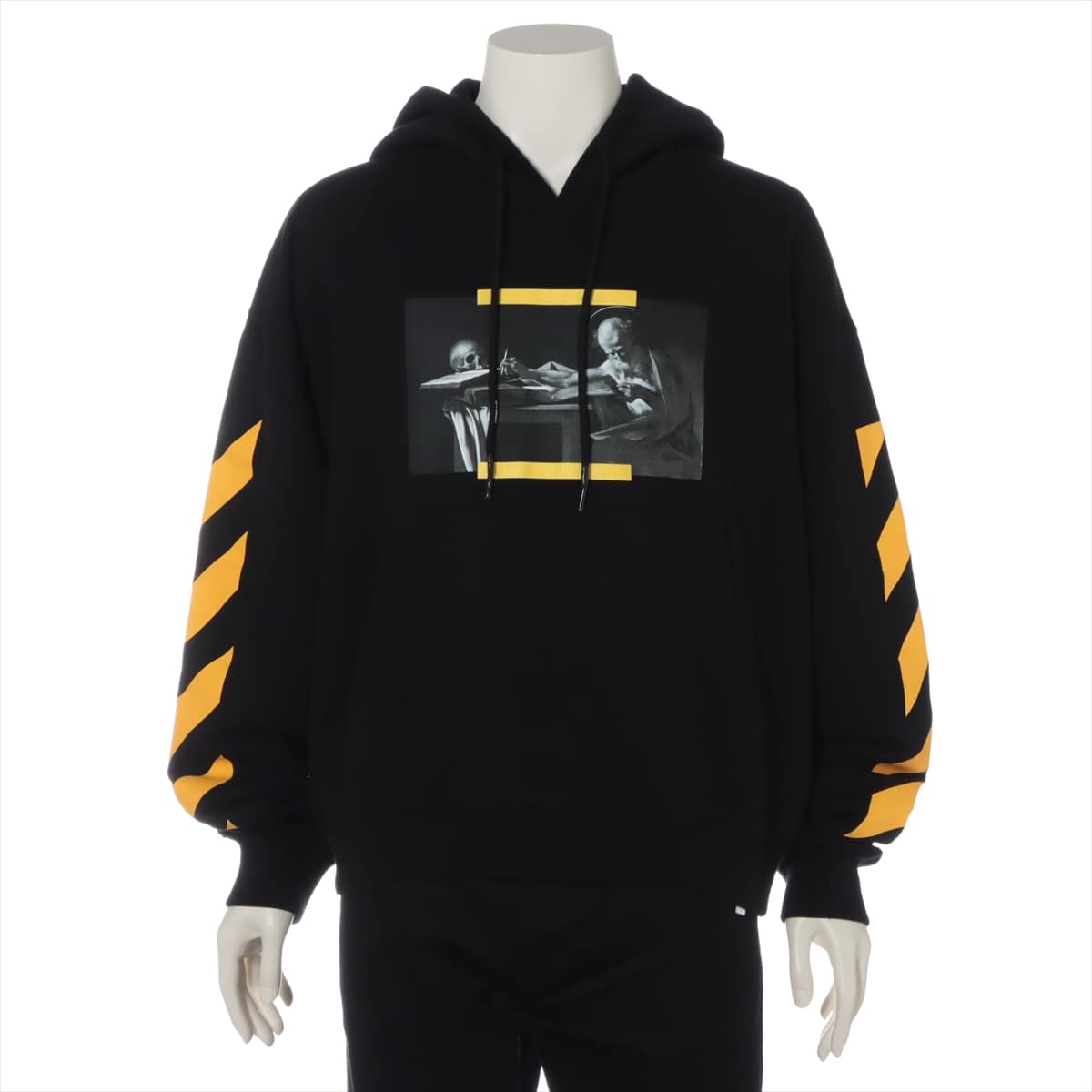 Off-White 21AW Cotton Parker L Men's Black x yellow  OMBB037F21FLE011 CARAV PAINTING OVER HOODIE