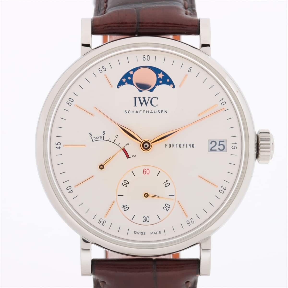 IWC Portofino Handwind Moon phases IW516401 SS & Leather AT White-Face