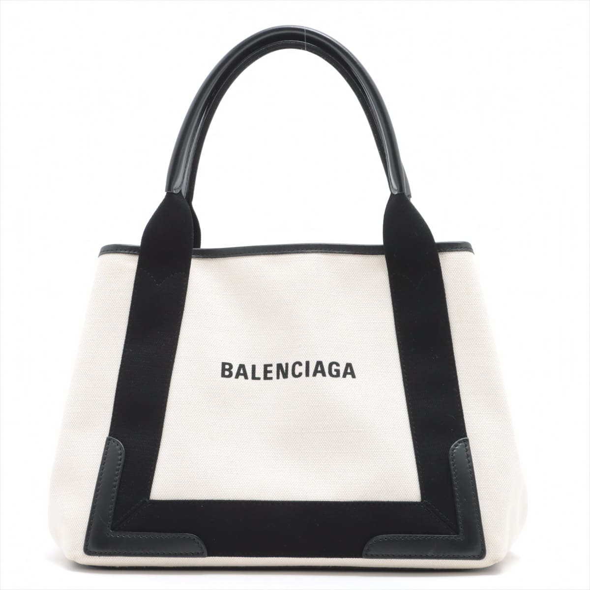 Balenciaga Navy Cabas Canvas & leather 2way handbag Black × White 339933 with pouch