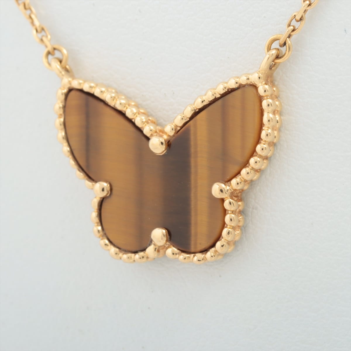 Van Cleef & Arpels Lucky Alhambra Papillon Tigar eye Necklace 750(YG) 6.0g