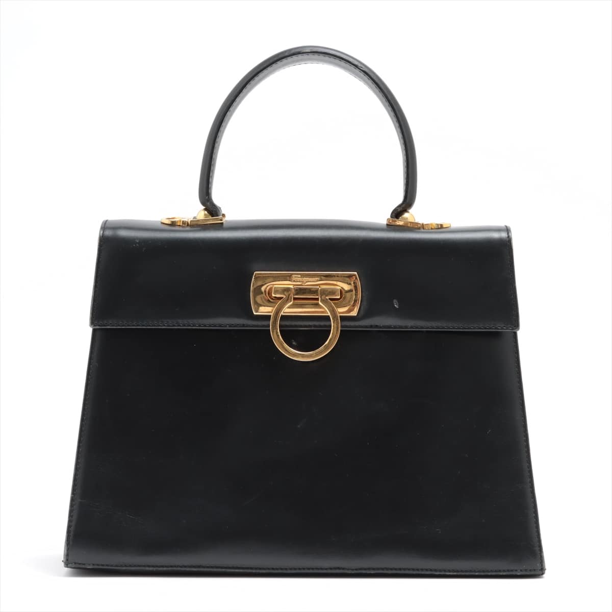 Ferragamo Gancini Leather Hand bag Black