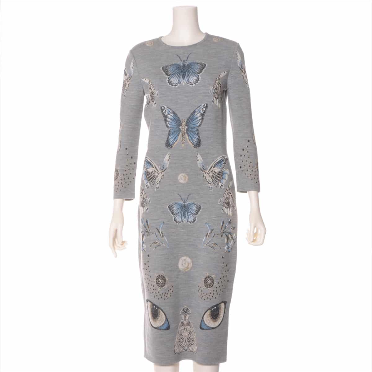 Alexander McQueen Wool & silk Dress M Ladies' Grey  445429 butterflies