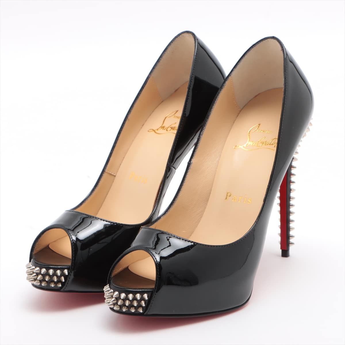 Christian Louboutin Patent leather Open-toe Pumps 36 1/2 Ladies' Black Spike Studs