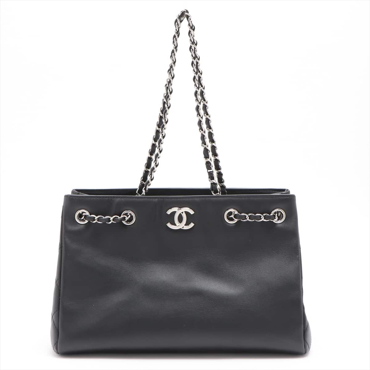 Chanel Coco Mark Leather Chain tote bag Black Silver Metal fittings 22XXXXXX
