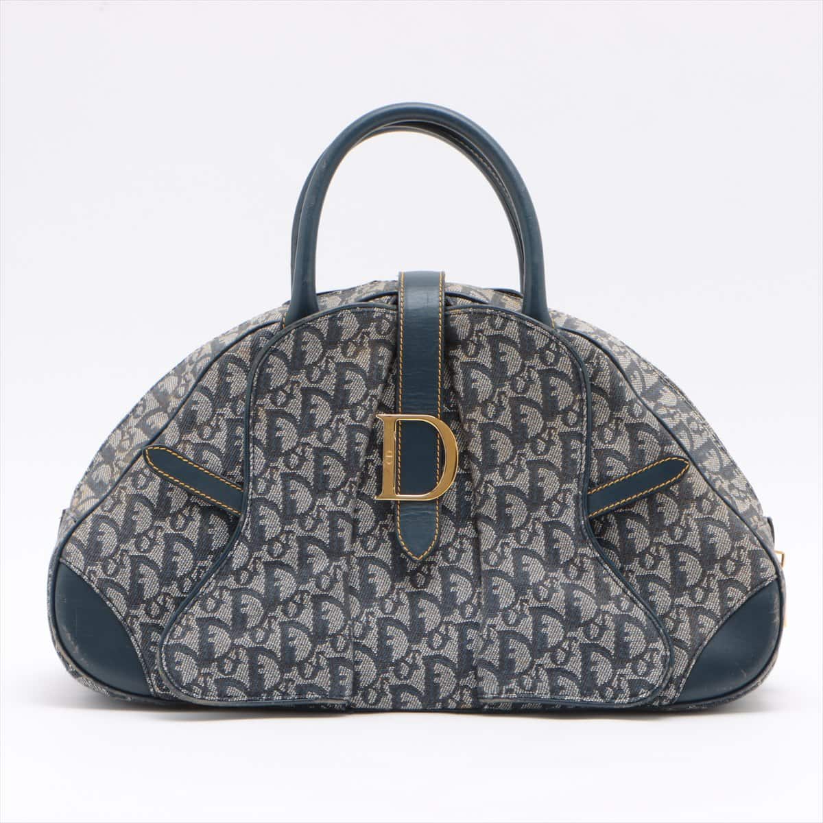 Christian Dior Trotter Double saddle Canvas & leather Hand bag Navy blue