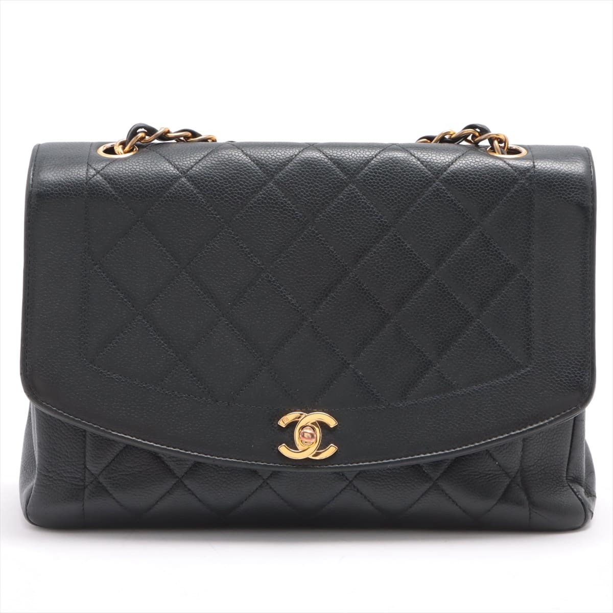 Chanel Matelasse Caviarskin Single flap single chain bag Diana Hula Black Gold Metal fittings 4XXXXXX