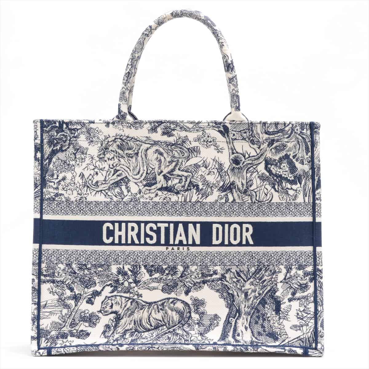 Christian Dior Book Tote canvas Tote bag Navy blue Toile Doo JUY Embroidery