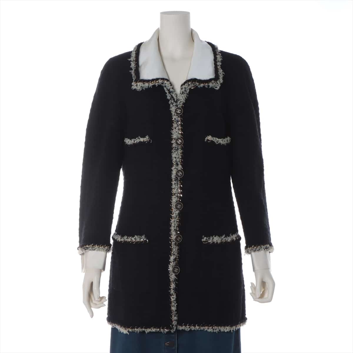 Chanel Coco Button P41 Tweed coats 42 Ladies' Black  Detachable collar and cuffs