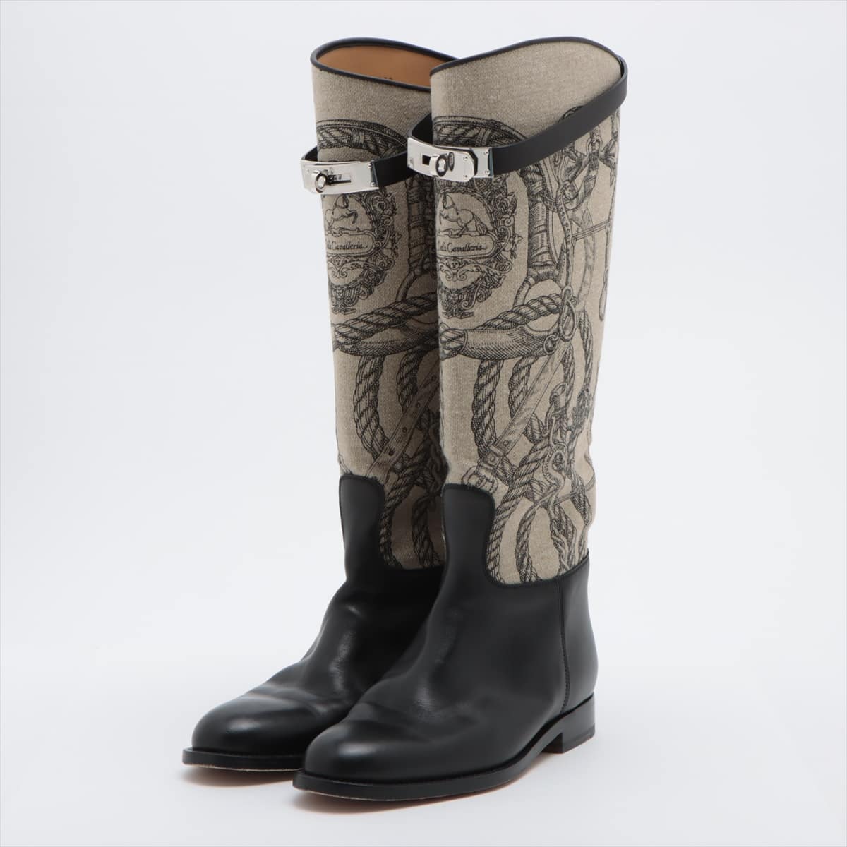 Hermès Canvas & leather Long boots 36 Ladies' black x beige Kelly metal fittings