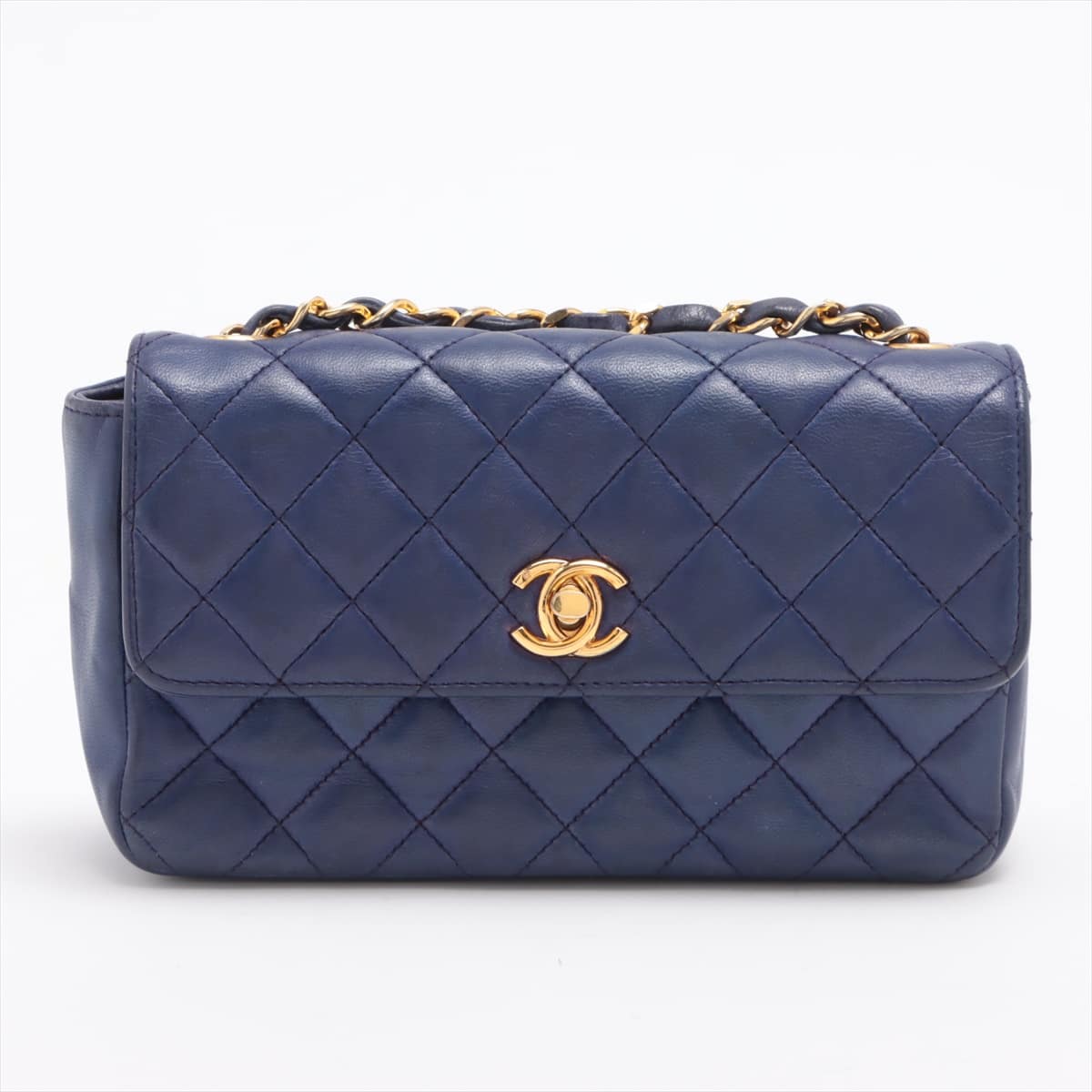 Chanel Mini Matelasse Lambskin Single flap single chain bag Blue Gold Metal fittings 0 series