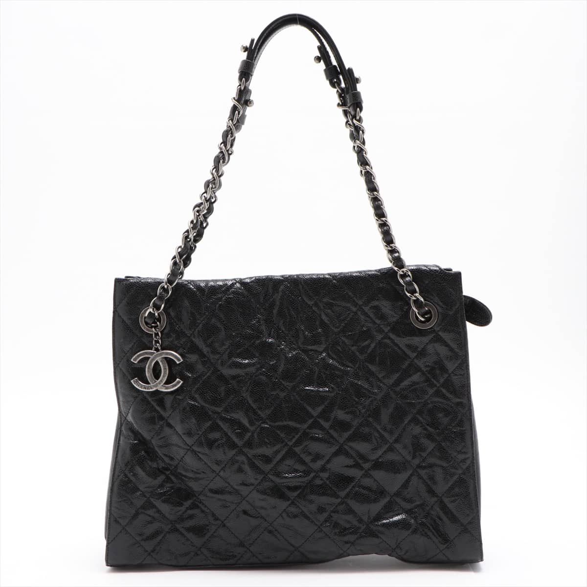 Chanel Matelasse Coating leather Chain tote bag Black Silver Metal fittings 18XXXXXX