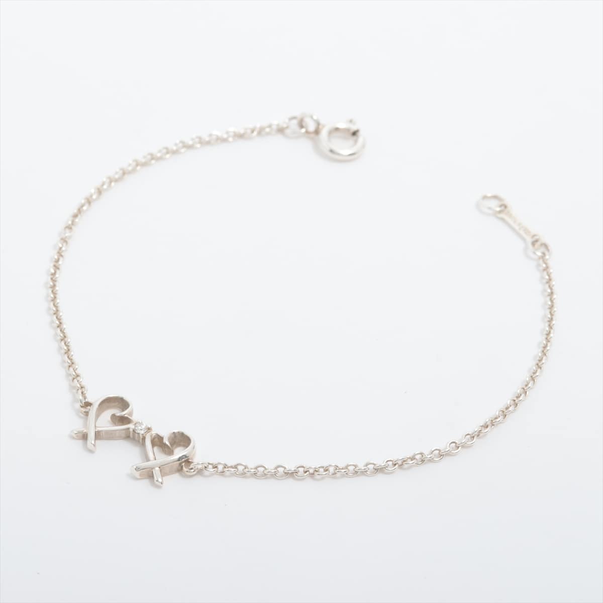 Tiffany Double Loving Heart Bracelet 925 1.2g Silver Diamond 1P