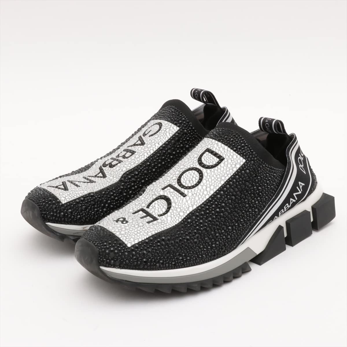 Dolce & Gabbana Knit Sneakers 43 Men's Black × Silver Sorrento Rhinestone
