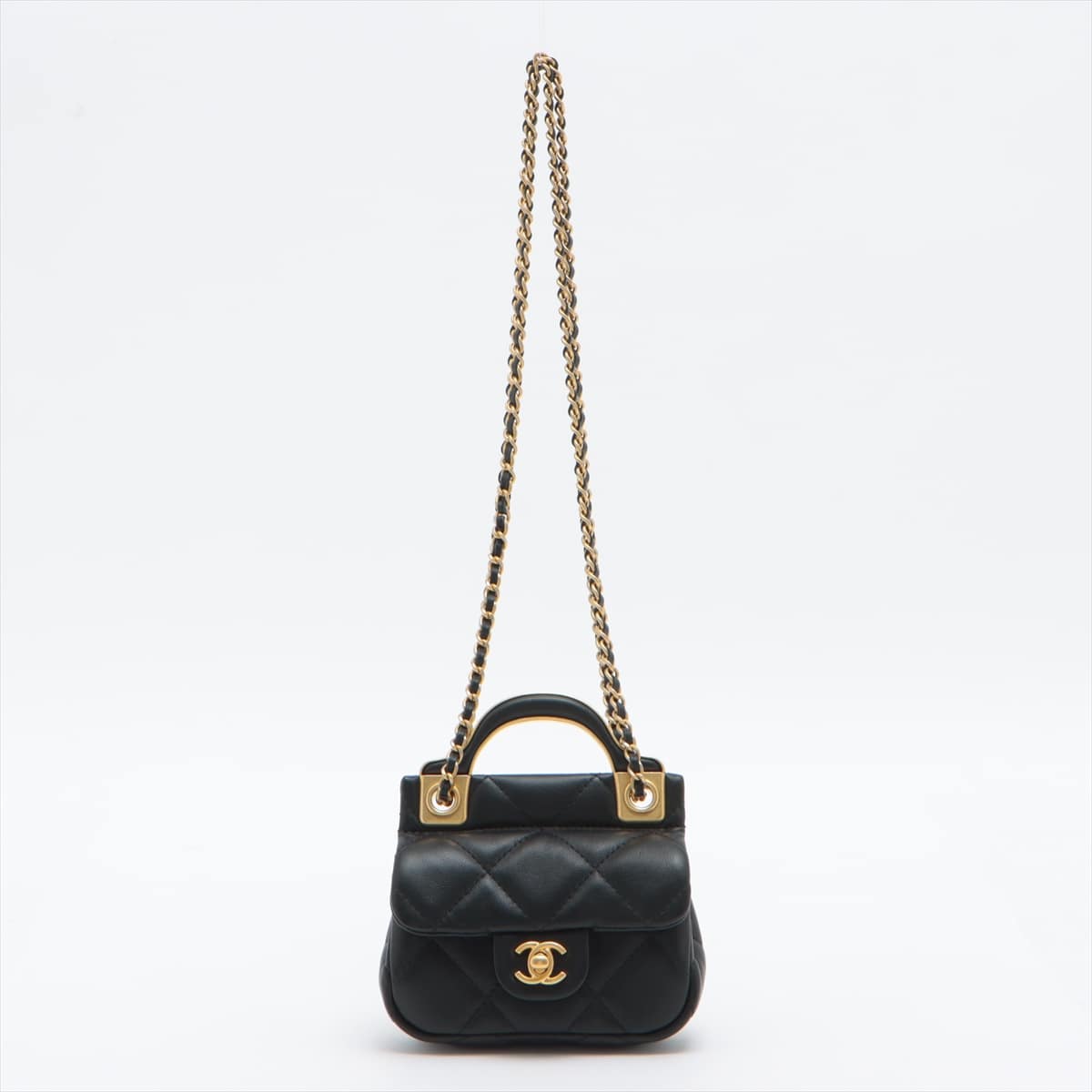 Chanel Mini Mini Matelasse Lambskin 2way shoulder bag mini coin purse Black Gold Metal fittings 31st