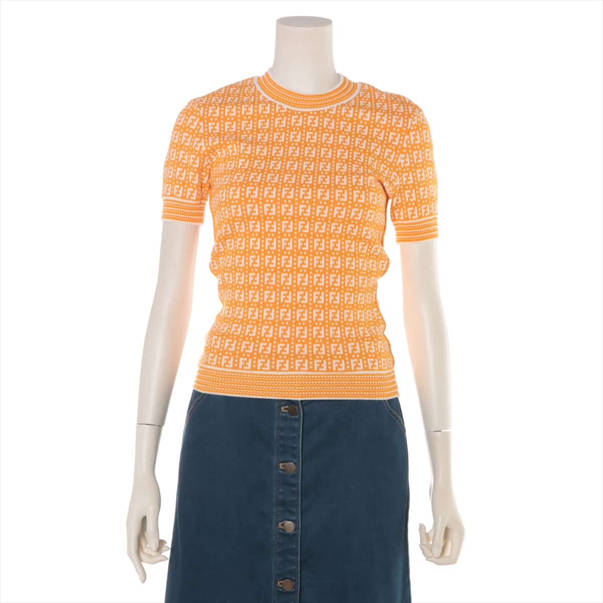 Fendi ZUCCa 20 years Polyester × Rayon Short Sleeve Knitwear 36 Ladies' Orange  Fzx649