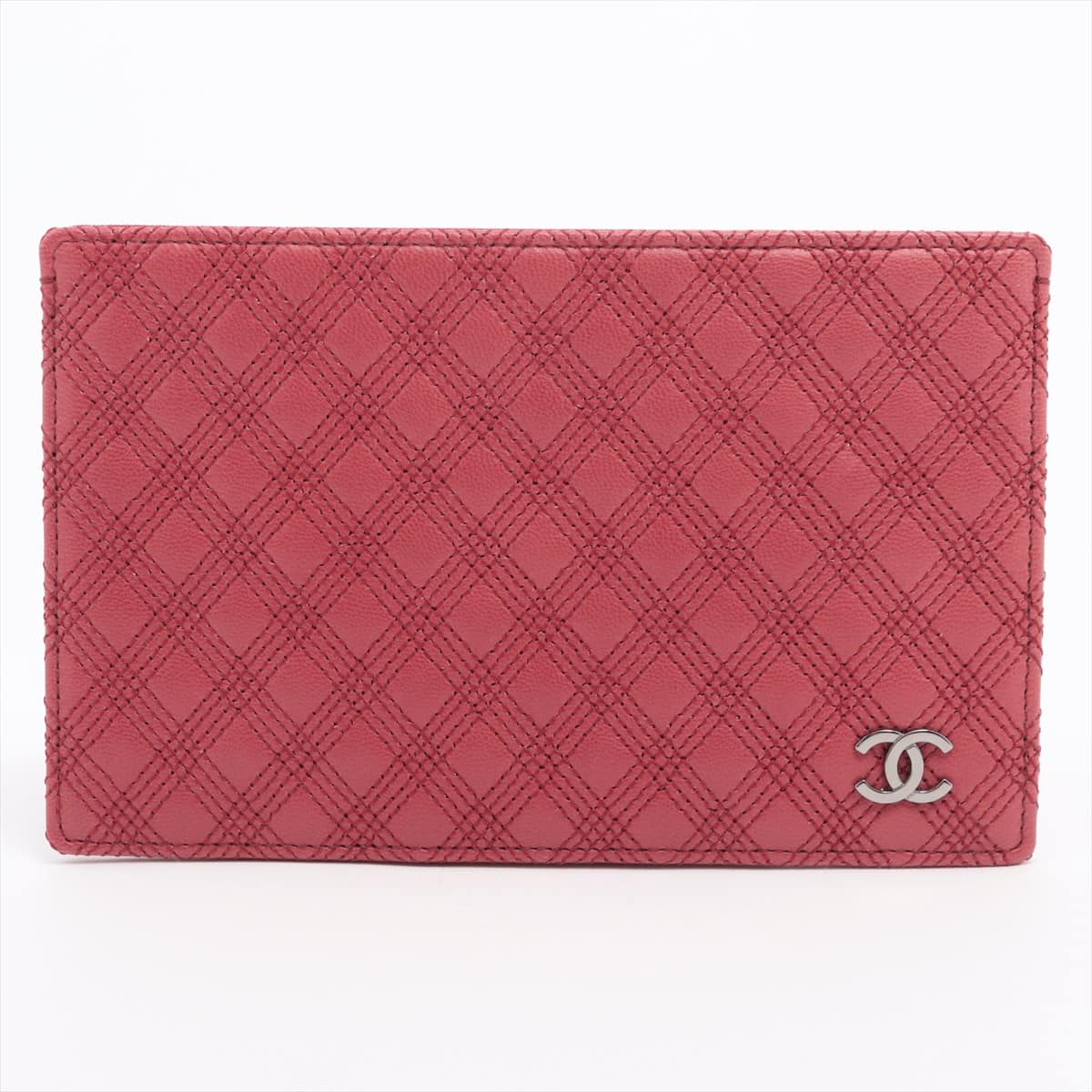 Chanel Matelasse Leather Pass Holder Red Silver Metal fittings 11XXXXXX