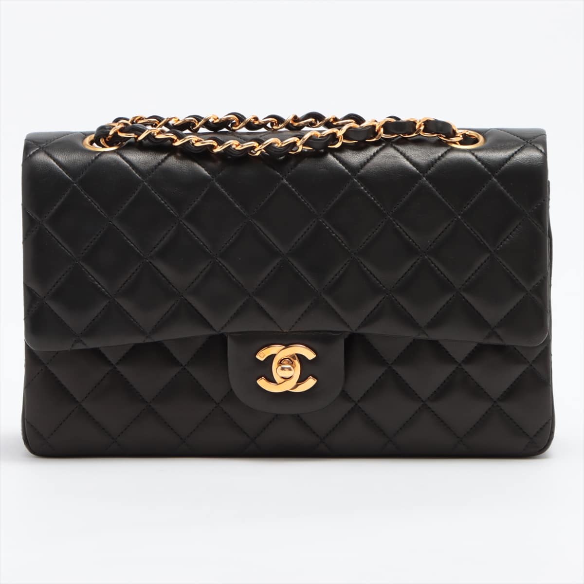 Chanel Matelasse Lambskin Double flap Double chain bag Black Gold Metal fittings 4XXXXXX