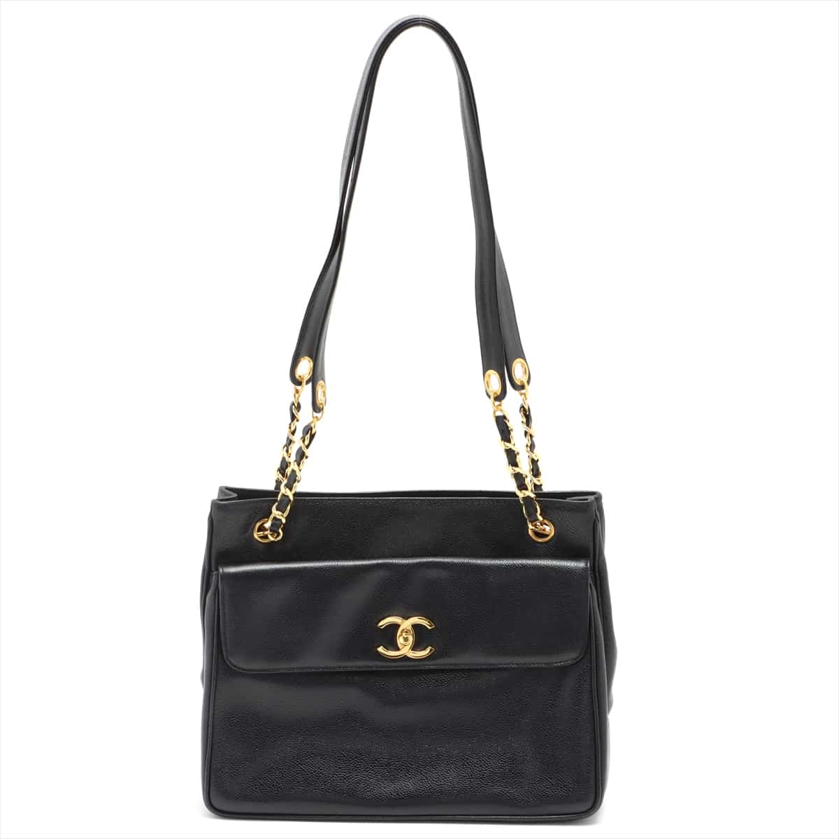 Chanel Coco Mark Caviarskin Chain tote bag Black Gold Metal fittings 2XXXXXX