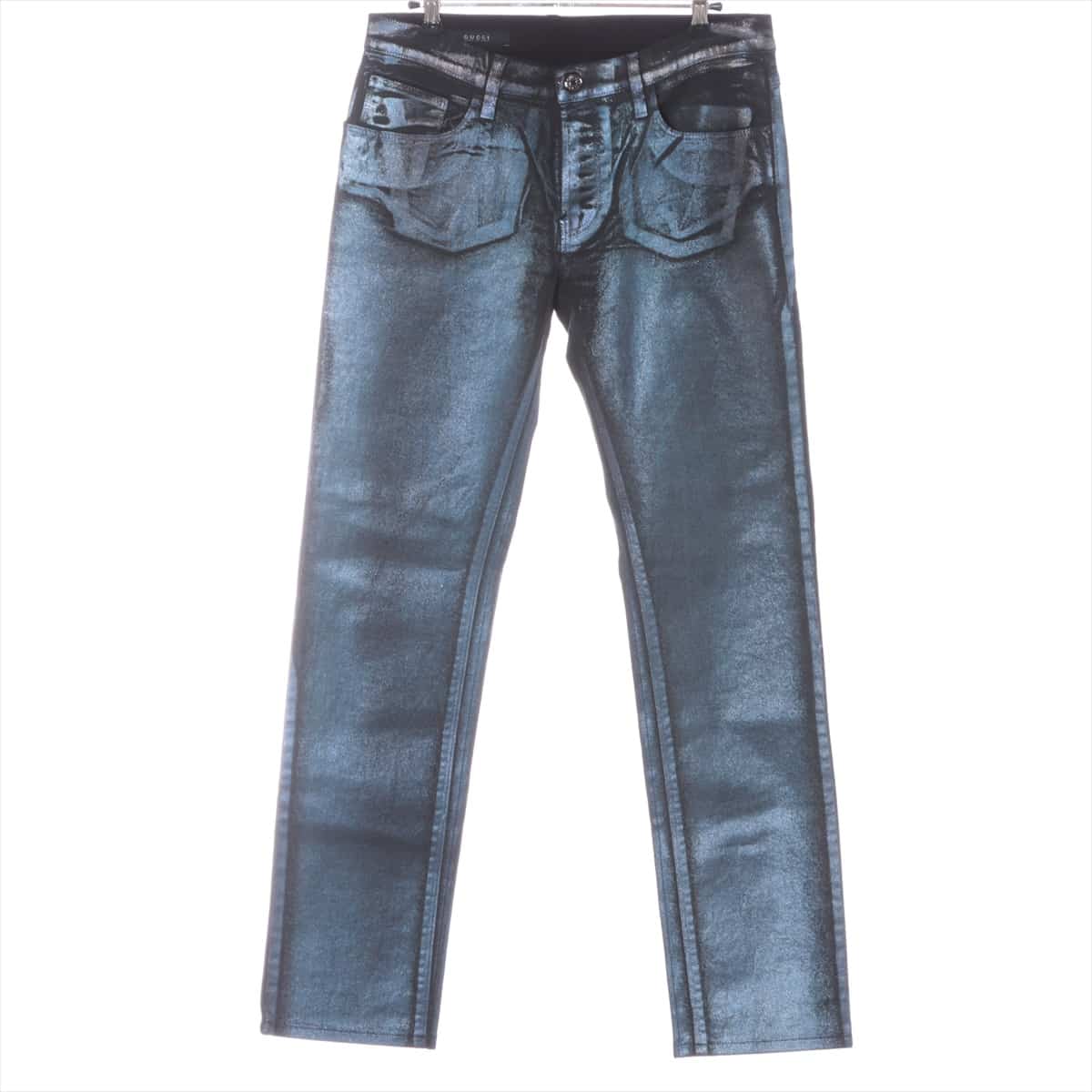 Gucci 09 Cotton & Polyurethane Denim pants 46 Men's Blue x black  217499 glitter coating