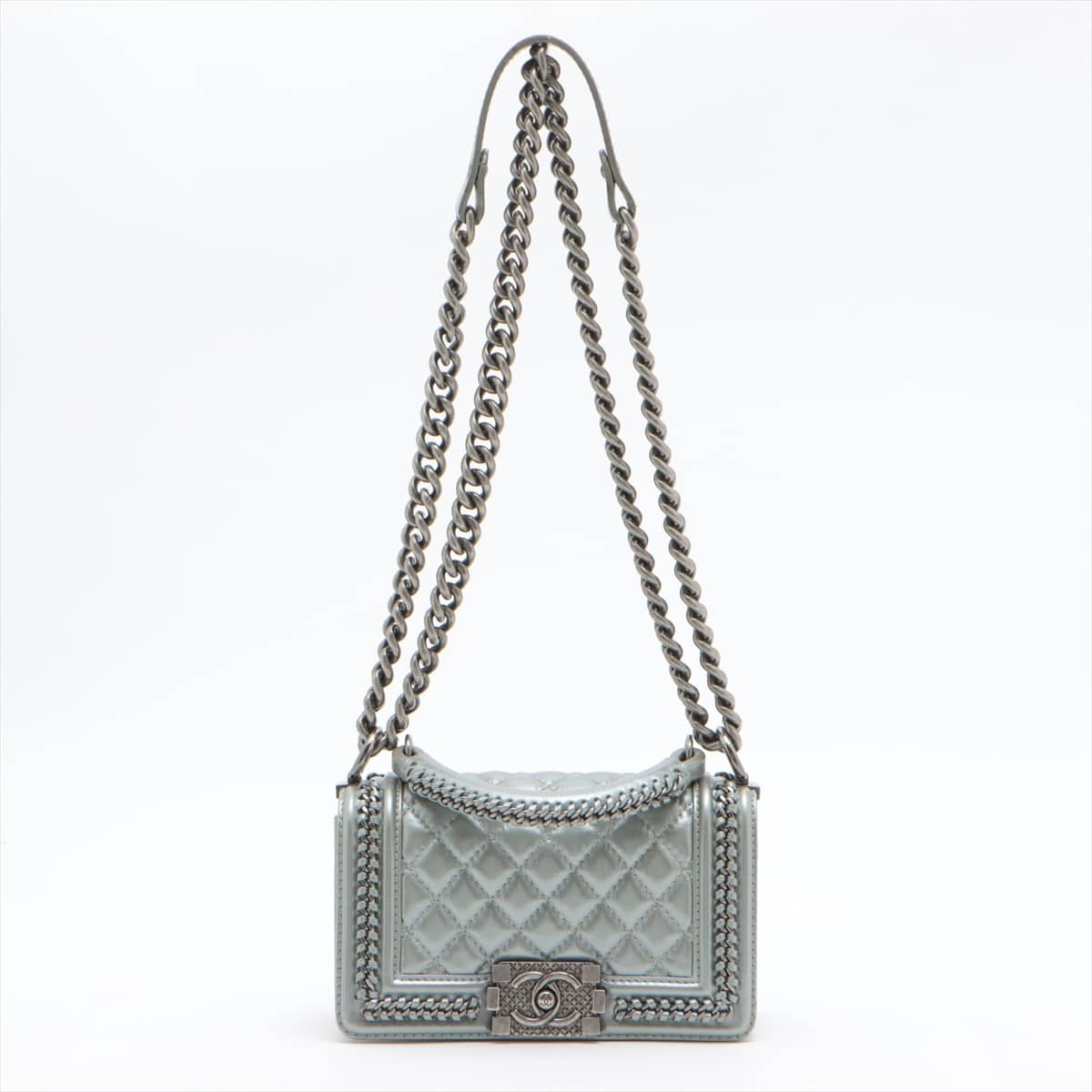 Chanel Boy Chanel Lambskin Chain shoulder bag Silver Silver Metal fittings 23XXXXXX
