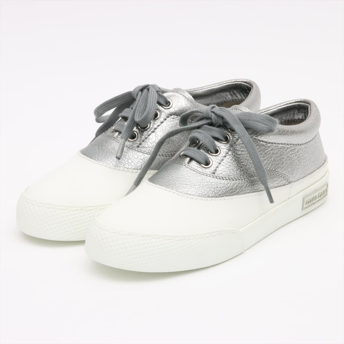 Miu Miu 20 years Leather × Rubber Sneakers 34 Ladies' White x silver 5E828A