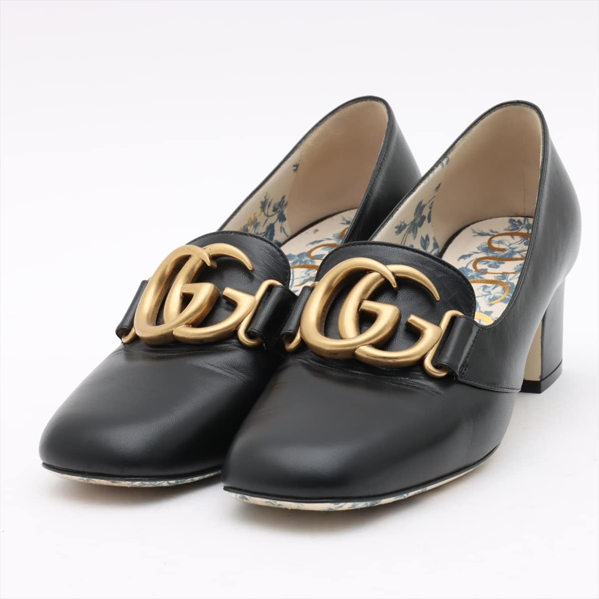 Gucci GG Marmont Leather Pumps 36 1/2 Ladies' Black Double G 525333 Square toe