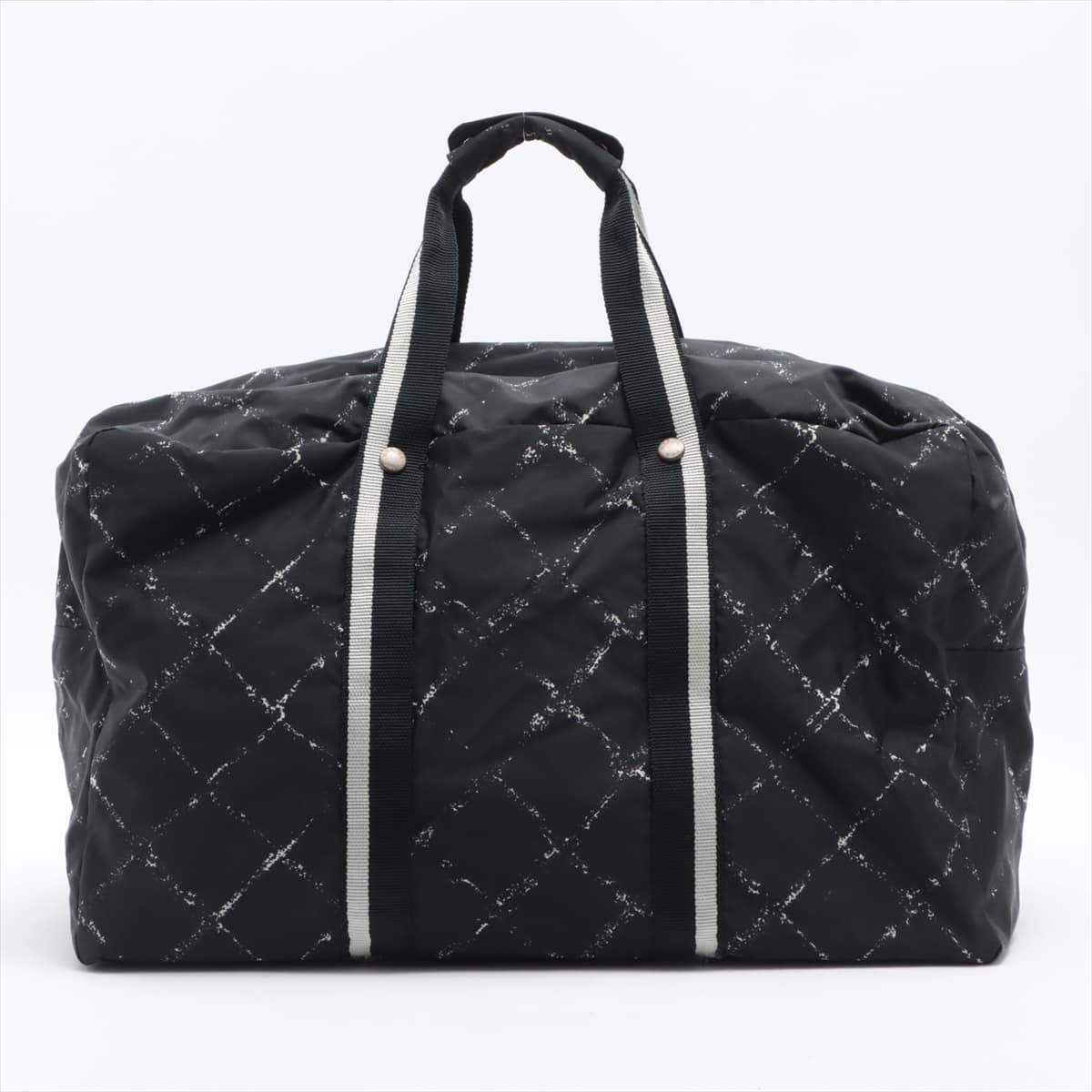 Chanel Old Travel Line Nylon Boston bag Black × White Silver Metal fittings 5XXXXXX The zipper is slightly stiff