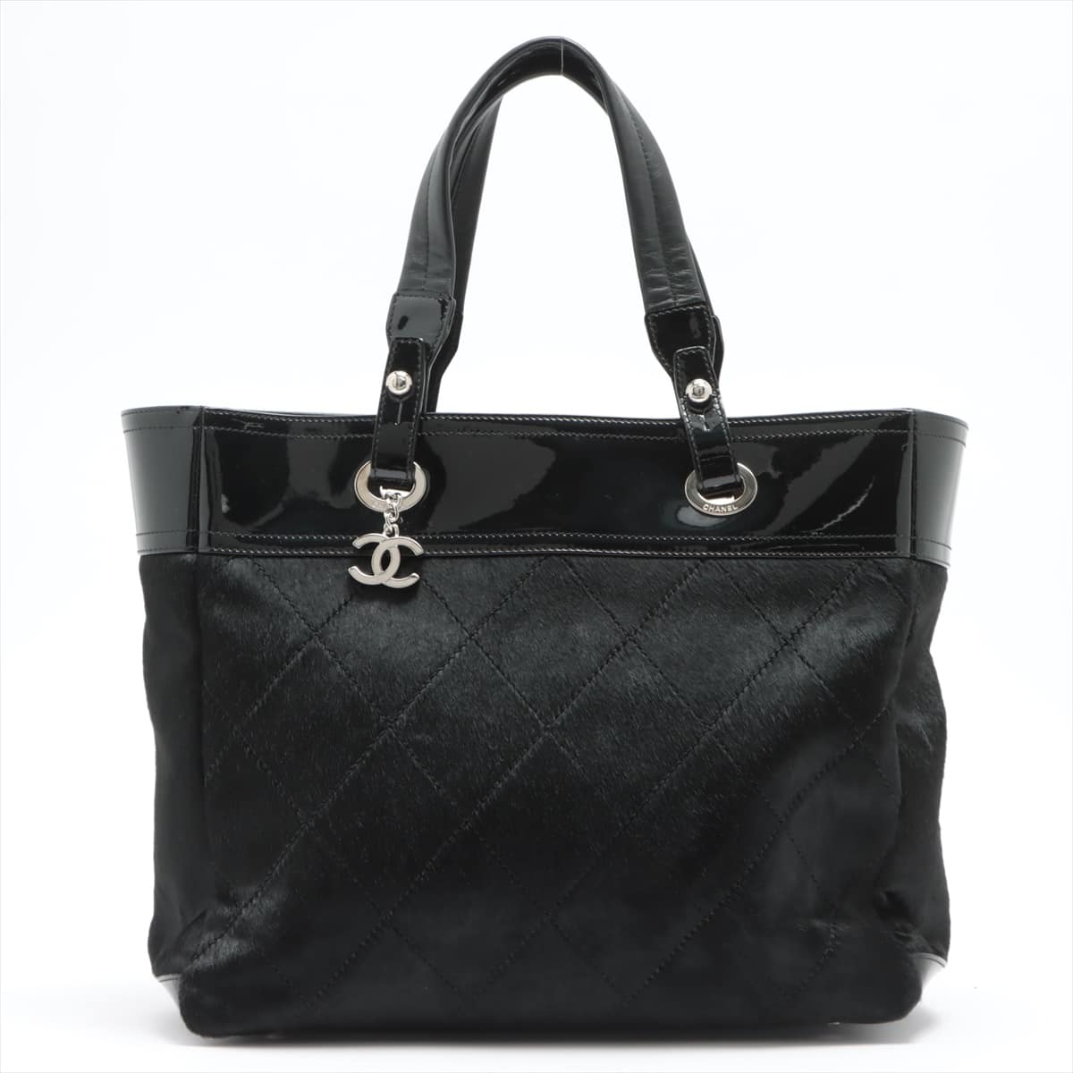 Chanel Paris Biarritz Cowhide x Patent Leather Tote bag Black Silver Metal fittings 11XXXXXX