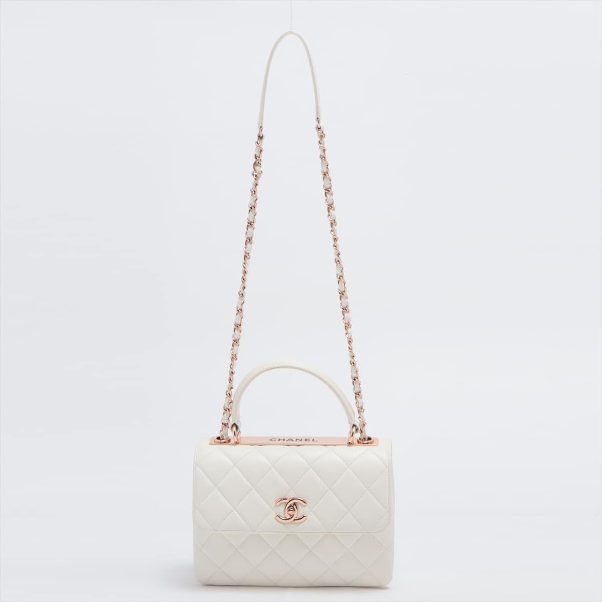 Chanel Trendy CC Lambskin 2way handbag White Gold Metal fittings