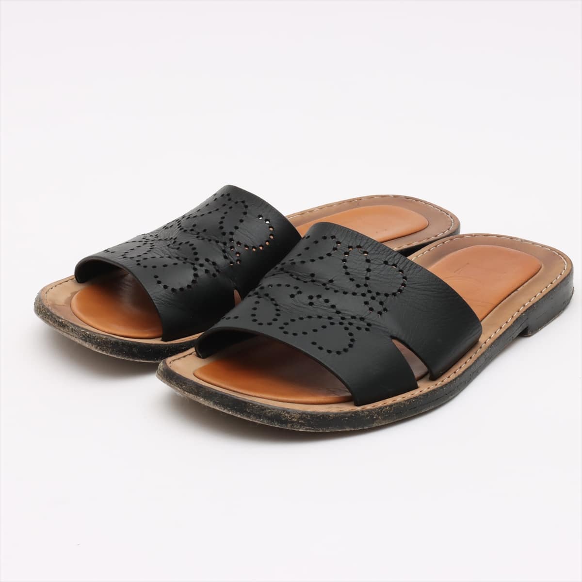 Loewe Perforated Leather Sandals 40 Men's Black × Brown Anagram 621910