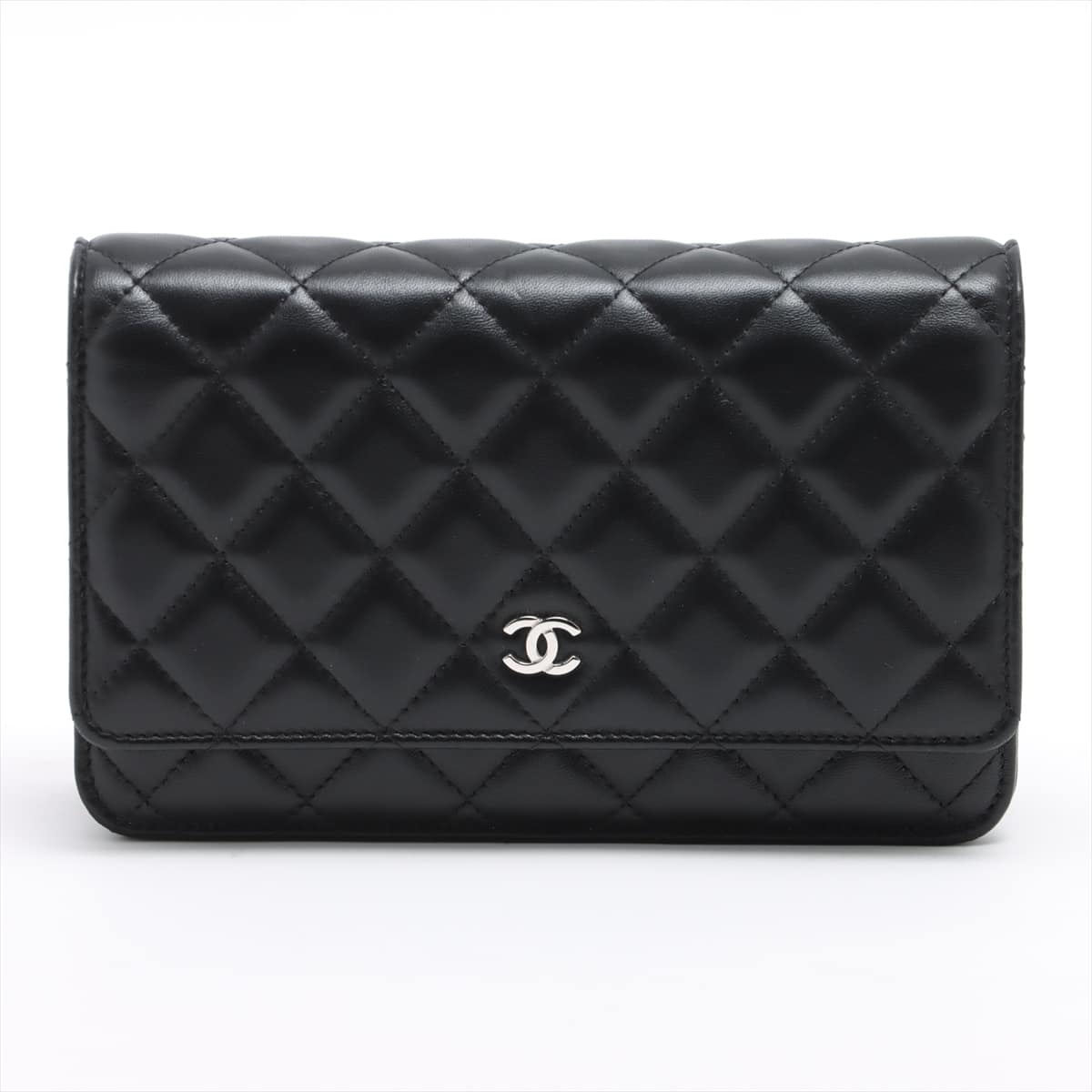 Chanel Matelasse Lambskin Chain wallet Black Silver Metal fittings There is an IC chip