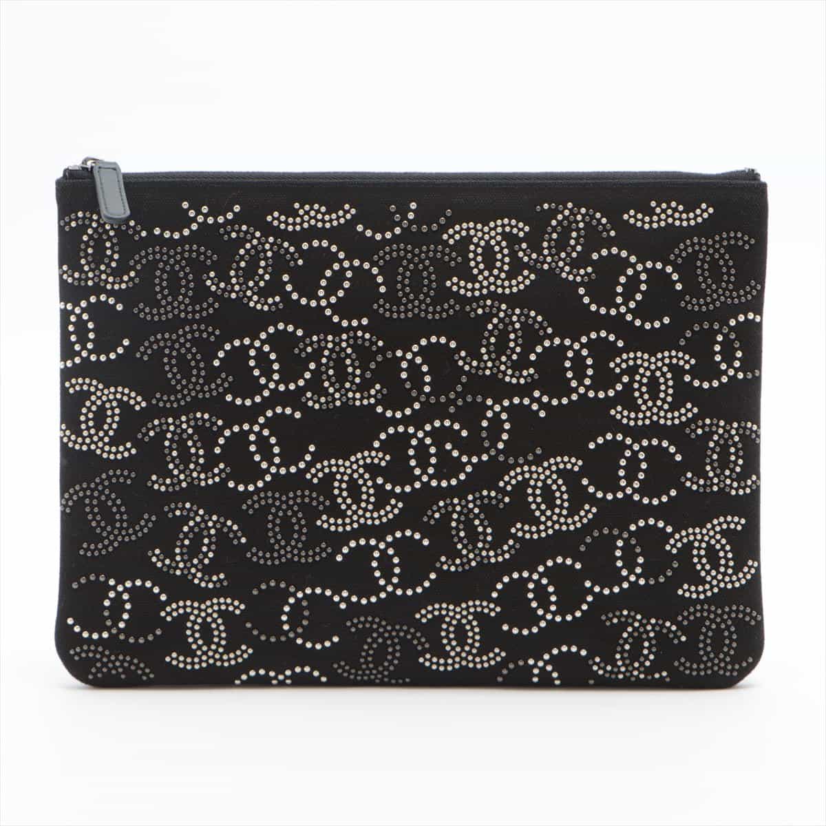 Chanel Coco Mark canvas Clutch bag Studs Black Silver Metal fittings 27th