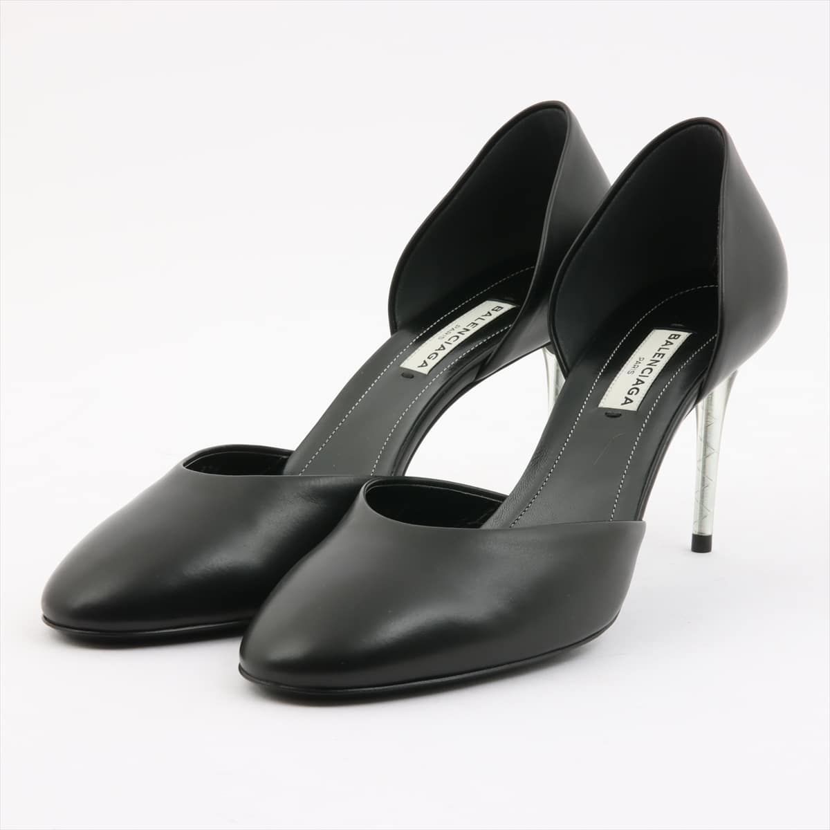 Balenciaga Leather Pumps 37 1/2 Ladies' Black 400351 clear heel