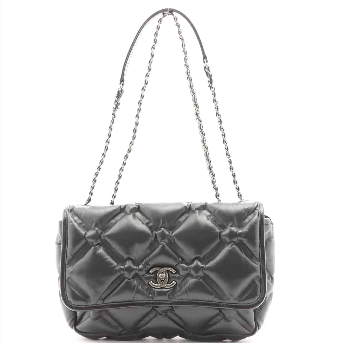Chanel Bubble Quilt Leather Single flap Double chain bag Black Silver Metal fittings 23XXXXXX with pouch